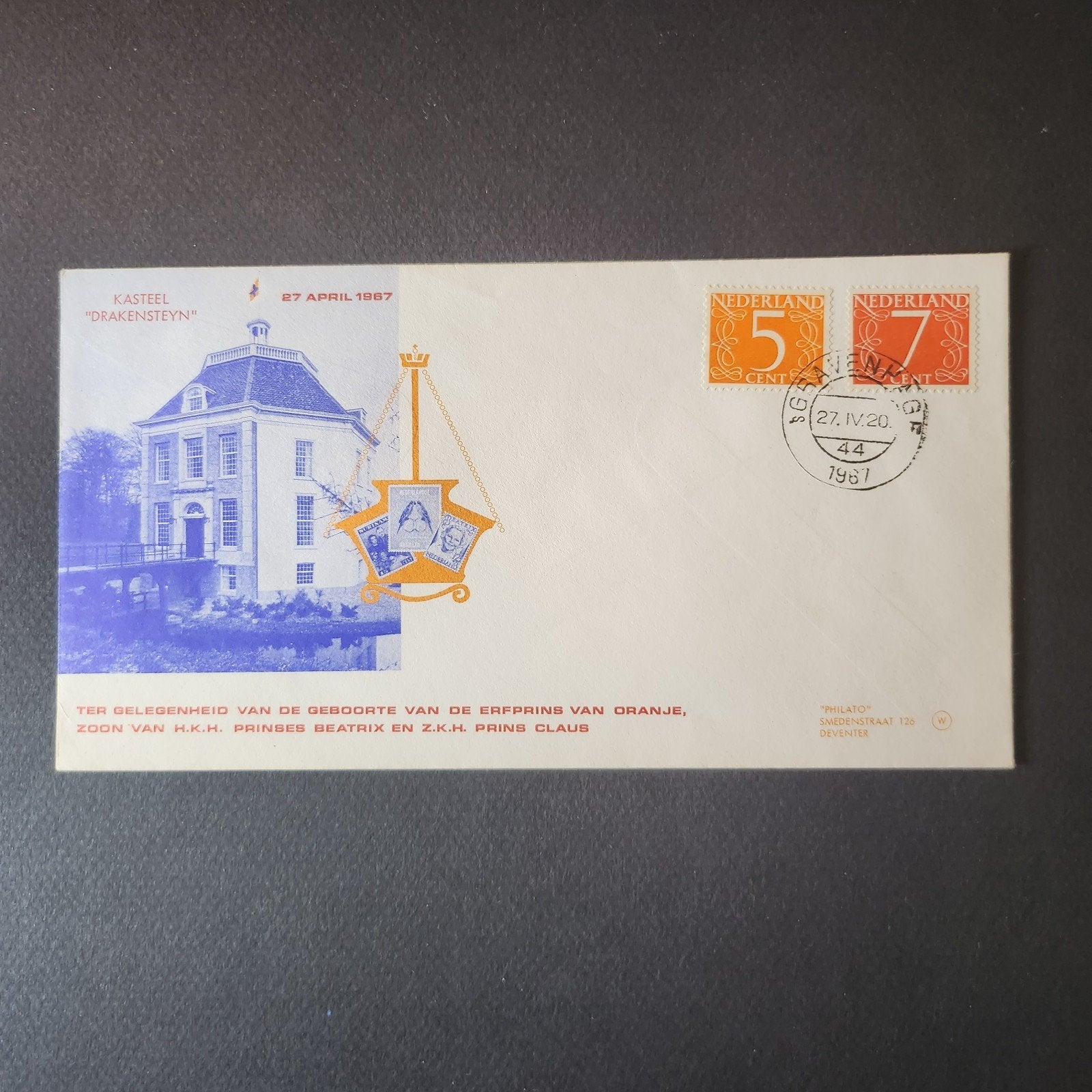 Eerste Dag Envelop Geboorte Erfprins van Oranje 1967, Verzenden, Onbeschreven, Nederland