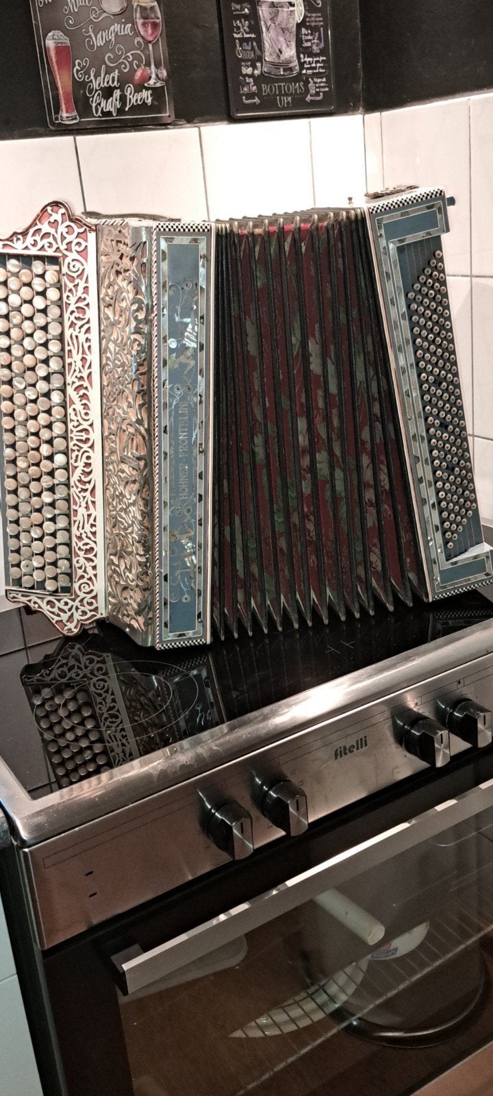 Prachtige vintage knopaccordeon, uniek design, Muziek en Instrumenten, Accordeons, Overige merken, Gebruikt, Overige formaten