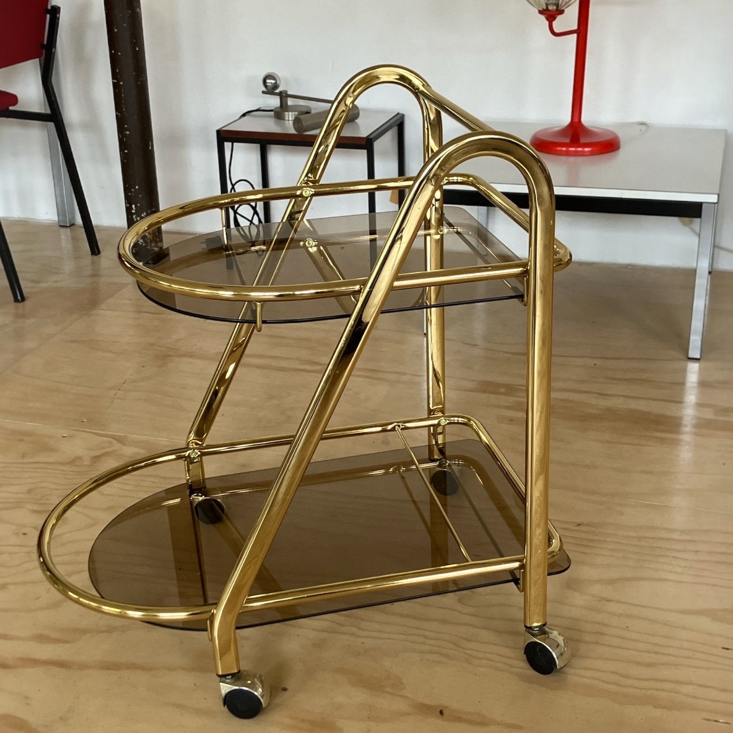 Vintage Italiaanse Messing Barcart / Serveerwagen, Ophalen
