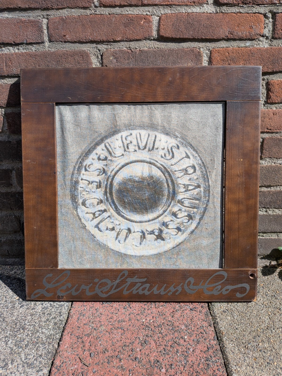 Vintage Levi Strauss & Co. doek met houten frame, Ophalen
