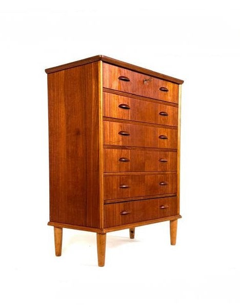 Vintage Deense teakhouten ladekast, jaren ‘60, 100 tot 150 cm, Teakhout, Zo goed als nieuw, Nvt