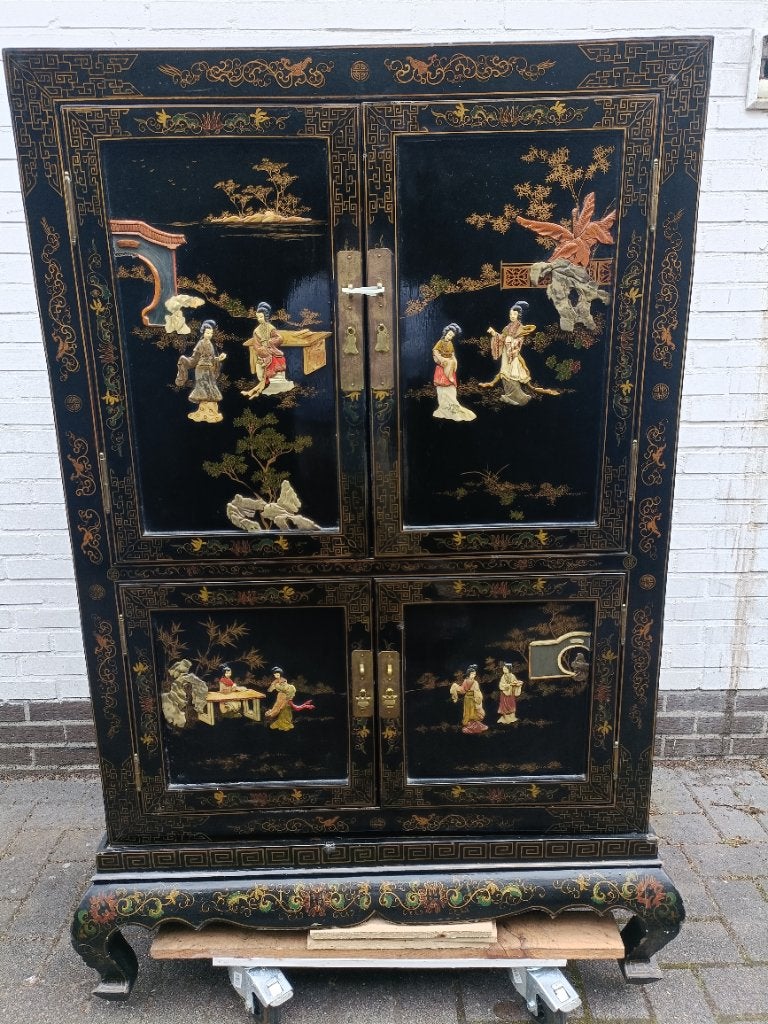 Chinees zwart lackkast, oosters meubel, japans style, Ophalen