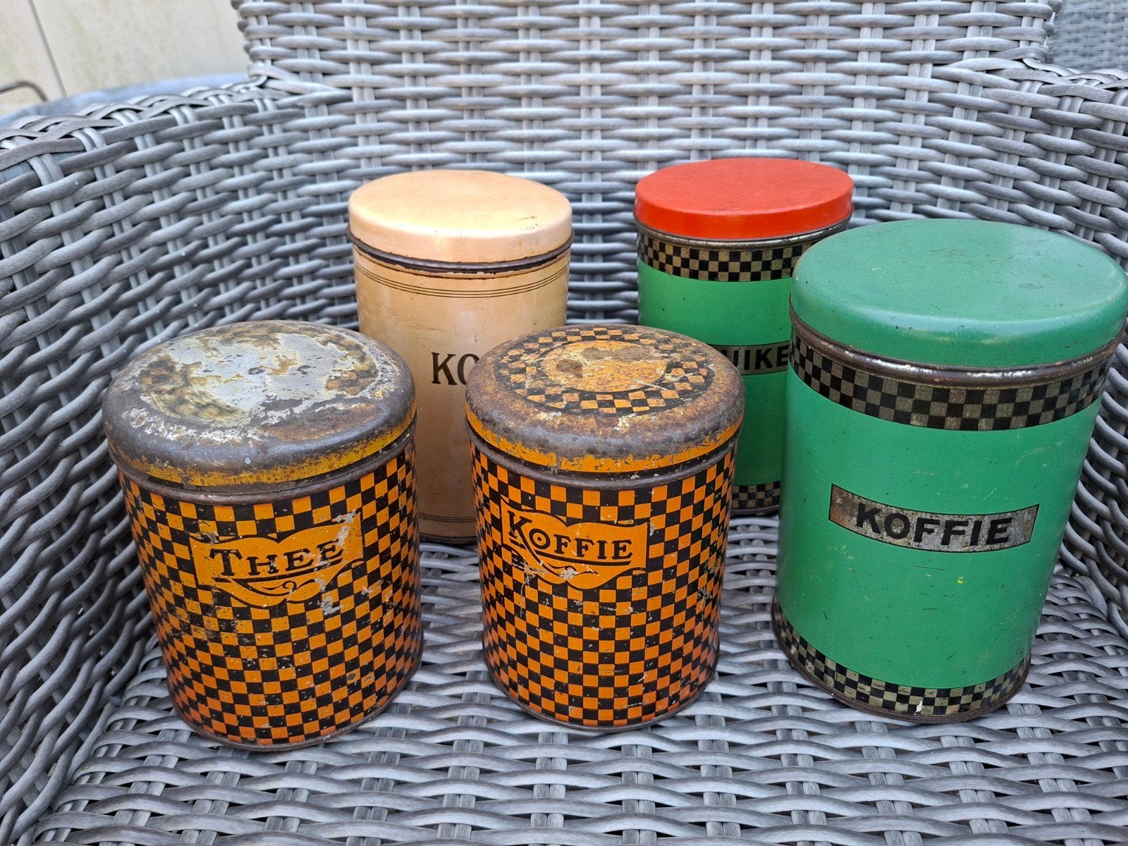 Vintage voorraadblikken - Koffie, Thee, Suiker, Ophalen