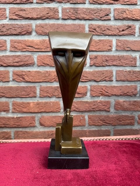 bijzonder vormgegeven uil, brons en marmer, Ophalen of Verzenden, Brons