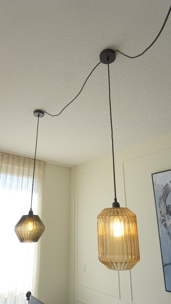 Eettafel hanglampen glas, Ophalen, Zo goed als nieuw, Glas, E27 (groot)