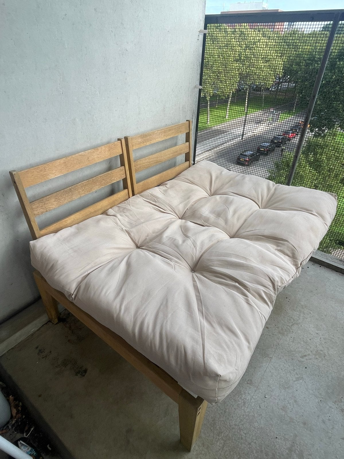 Balkon/tuin loungebank met kussen - 120L, 80W, 70H, Ophalen, Gebruikt, 150 tot 200 cm, Tweepersoons