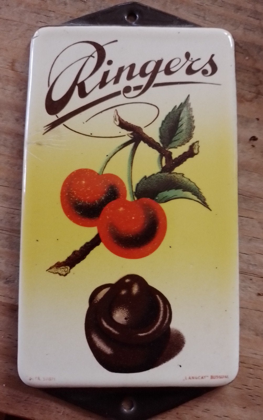 Vintage Ringers Emaille Reclamebord - Kersen Chocolade, Ophalen of Verzenden