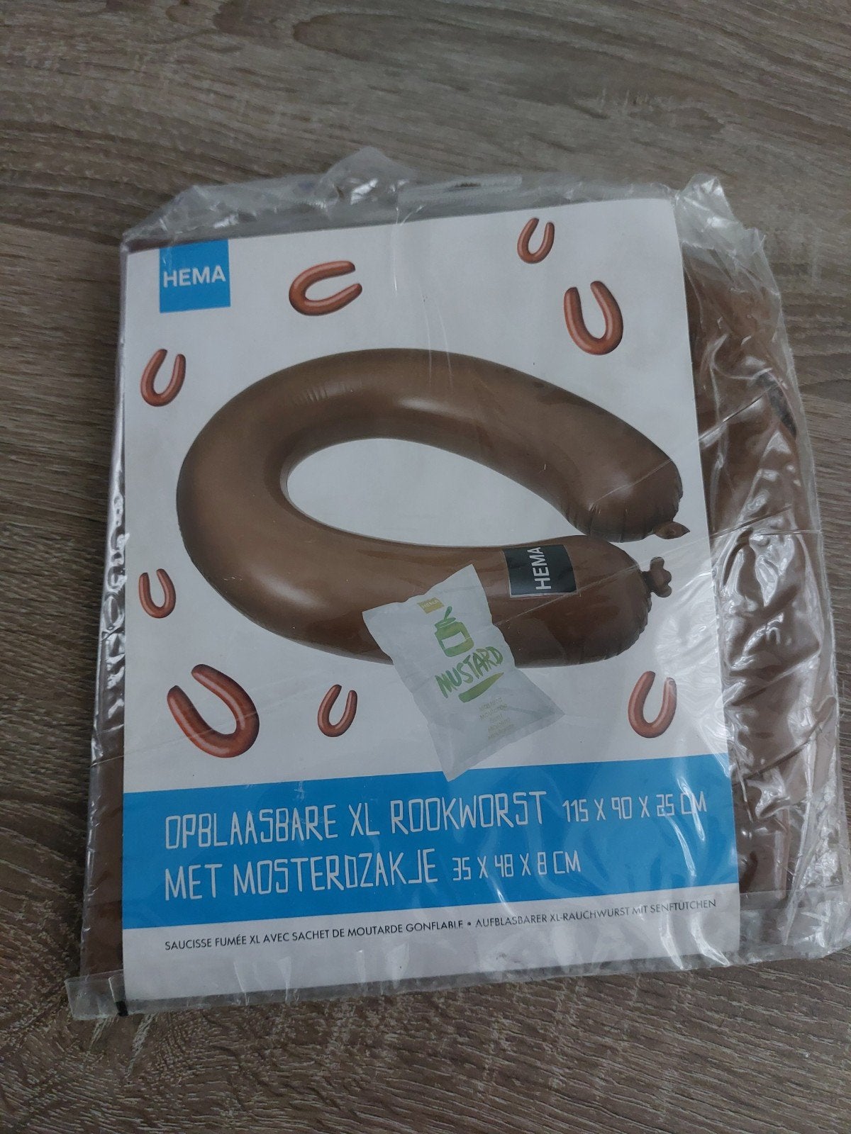 Opblaasbare XL Rookworst met Mosterdzakje HEMA, Ophalen of Verzenden, Nieuw, Feestartikel, Overige