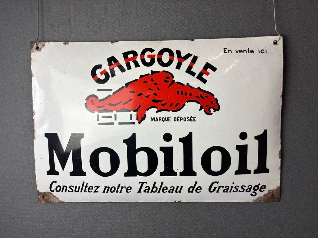 mobiloil origineel oud emaille reclamebord ca 1930, Verzamelen, Merken en Reclamevoorwerpen, Reclamebord, Gebruikt, ., Ophalen of Verzenden