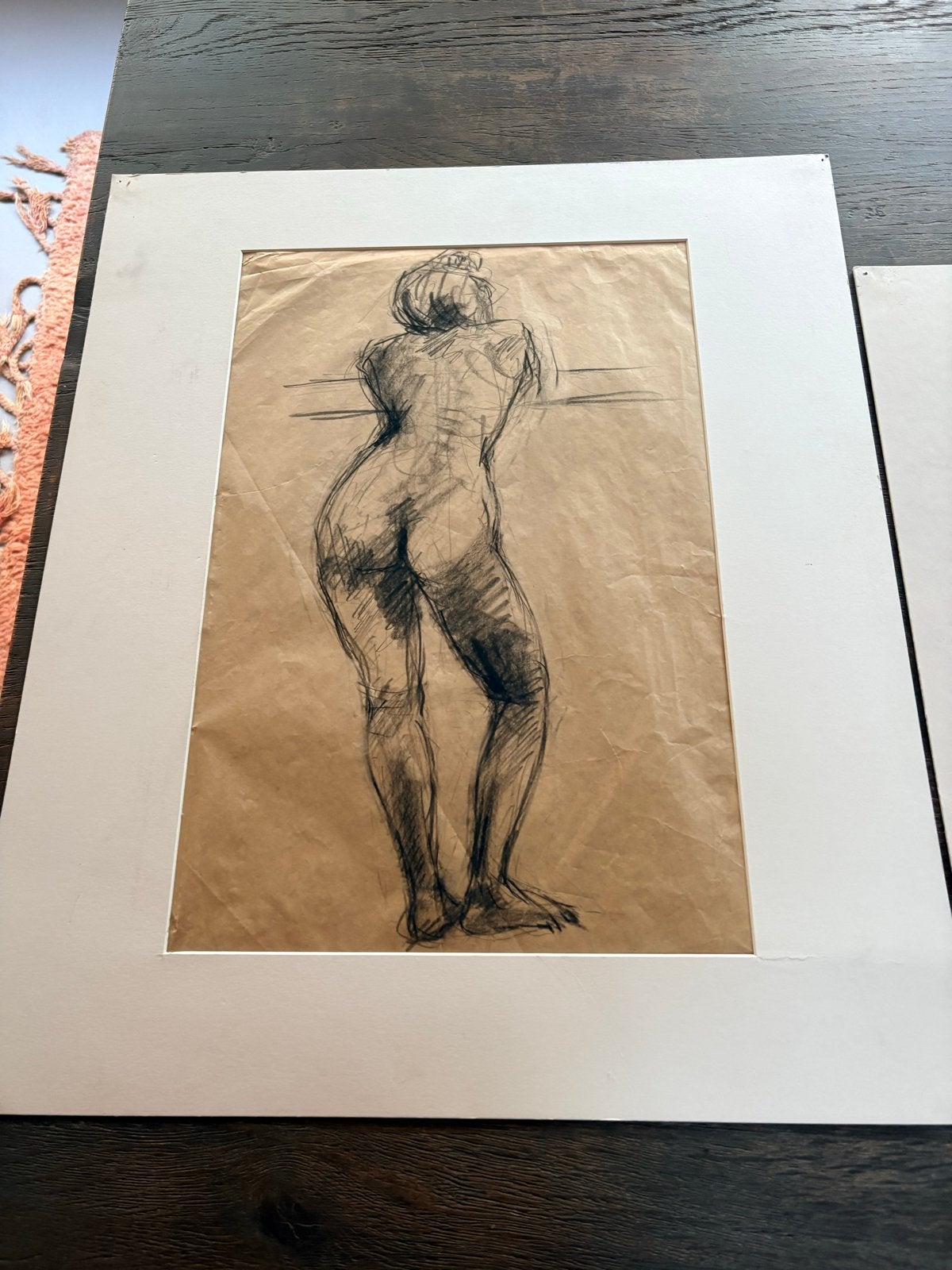 Twee originele naaktstudies, potlood en houtskool, Antiek en Kunst, Ophalen, Tekening, Potloodtekening, Ingelijst