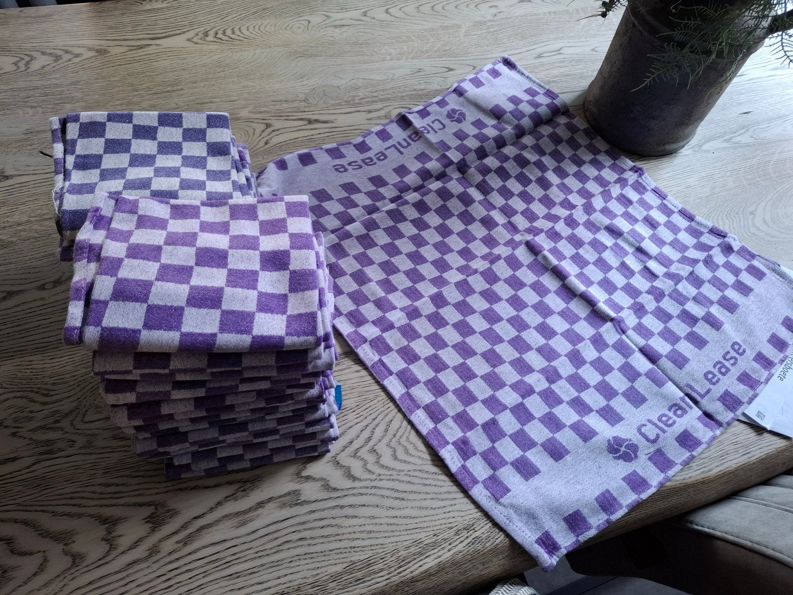Paarse geruite theedoeken/handdoeken (CleanLease), Huis en Inrichting, Gebruikt, Katoen, Overige merken, Wit