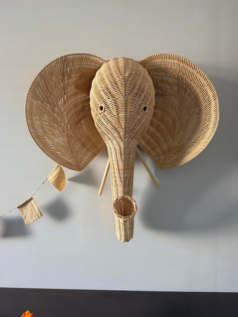 Babykamer muuraccessoires Rotan olifantenkop, Ophalen, Beige, Boho, Zo goed als nieuw
