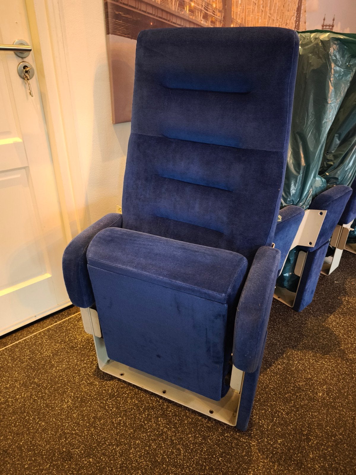 Comfortabele bioscoopstoelen - set van 6, Ophalen, Gebruikt, Blauw, Stof