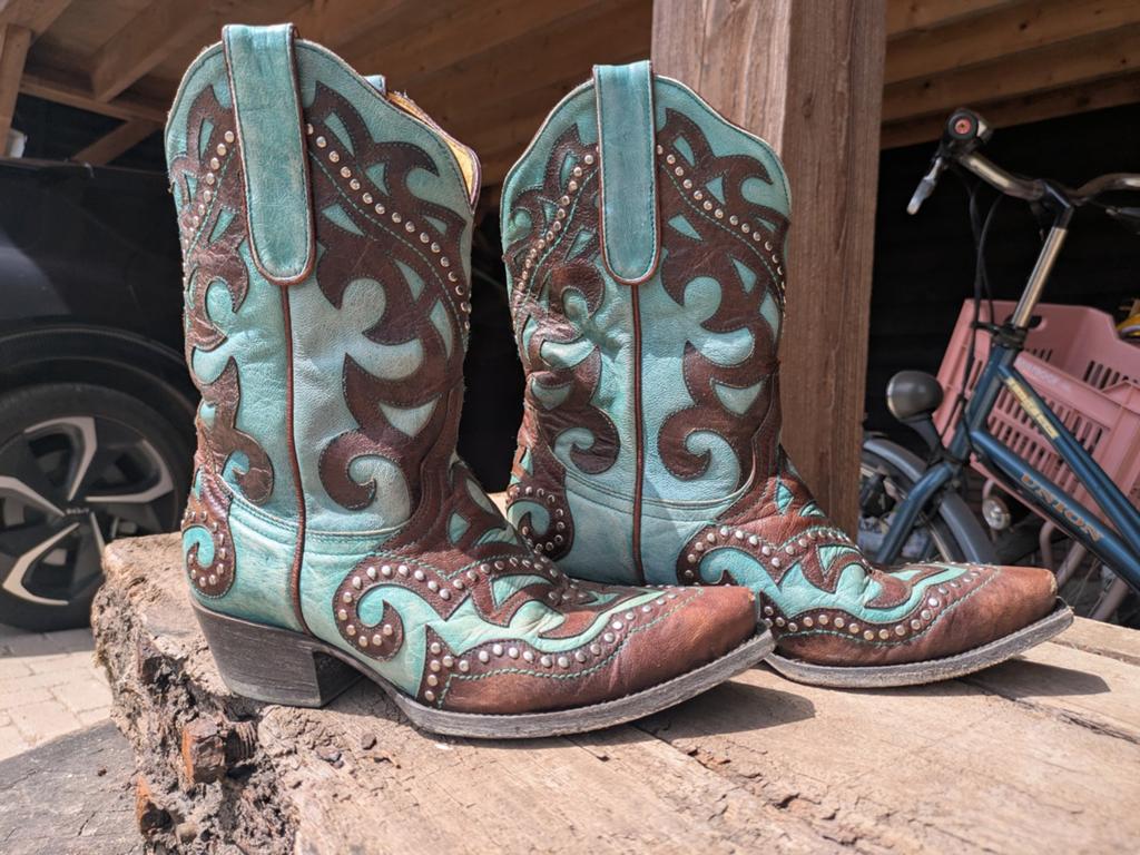 Cavenders Western Laarzen - Turquoise en Bruin, Kleding | Dames, Schoenen, Bruin, Lage of Enkellaarzen, Ophalen of Verzenden, Gedragen
