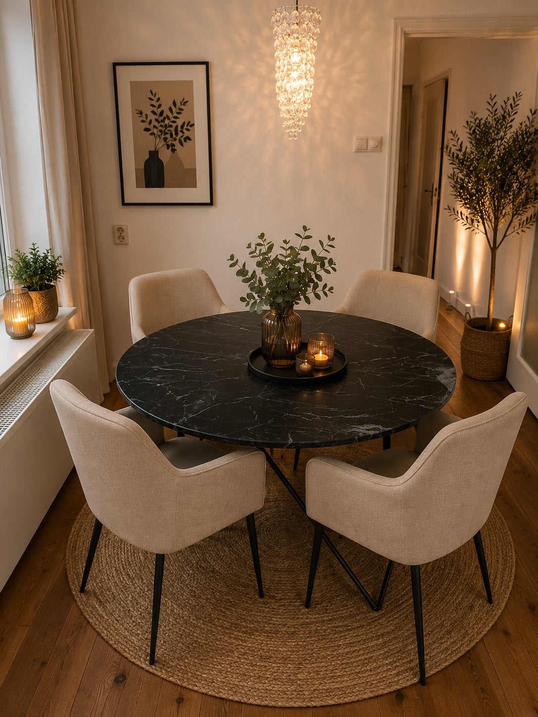 Zwart marmeren ronde eettafel, Ophalen, Overige materialen, Rond, Zo goed als nieuw