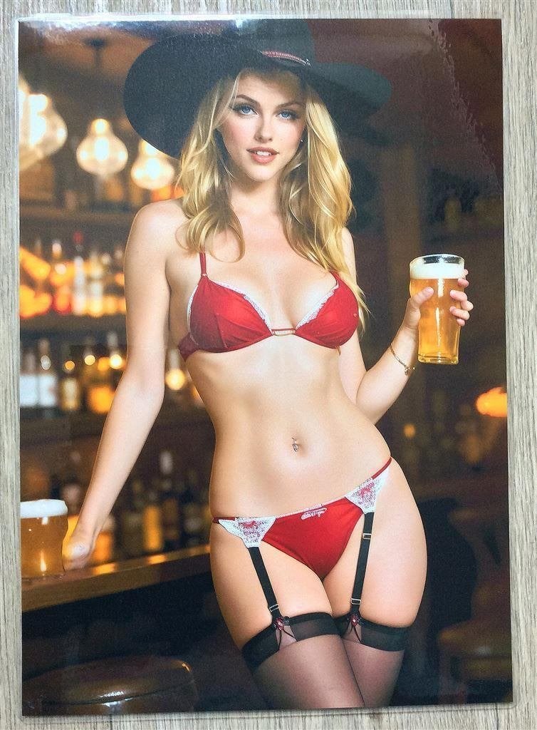 Sexy Bar Dame Bier Mancave Bar Gelamineerde A4 Poster #5, Verzenden, Nieuw