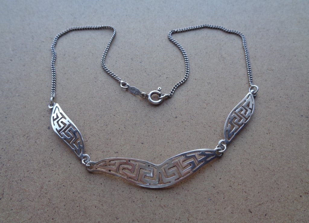 zilveren ketting met Griekse meander schakels [005], Met hanger, Verzenden, Zo goed als nieuw, Zilver