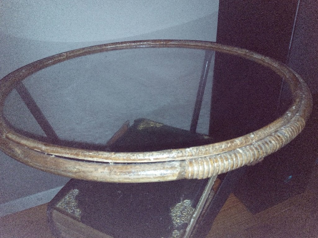 Rotan rieten ronde glazen (bijzet) tafeltje, Ophalen