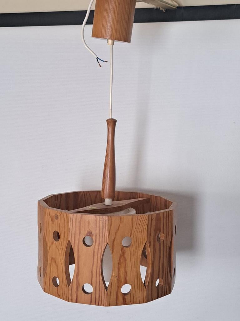 Zweedse jaren '60 hanglamp - AB Nordisk grenen/glas, Ophalen of Verzenden