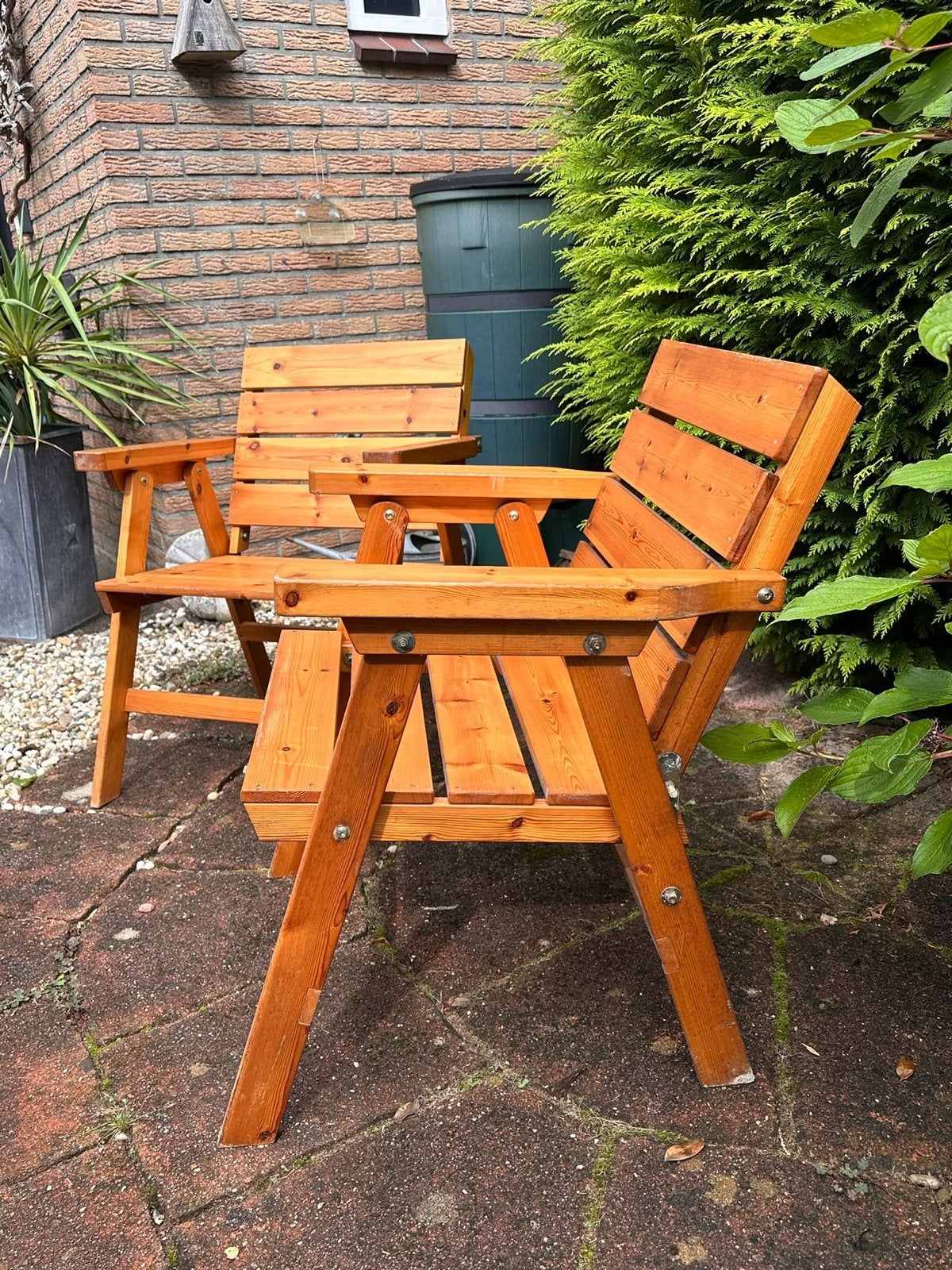 2x Houten Opklapbare Stoelen - Grenen/Vuren Gelakt, Ophalen, Gebruikt, Twee, Bruin