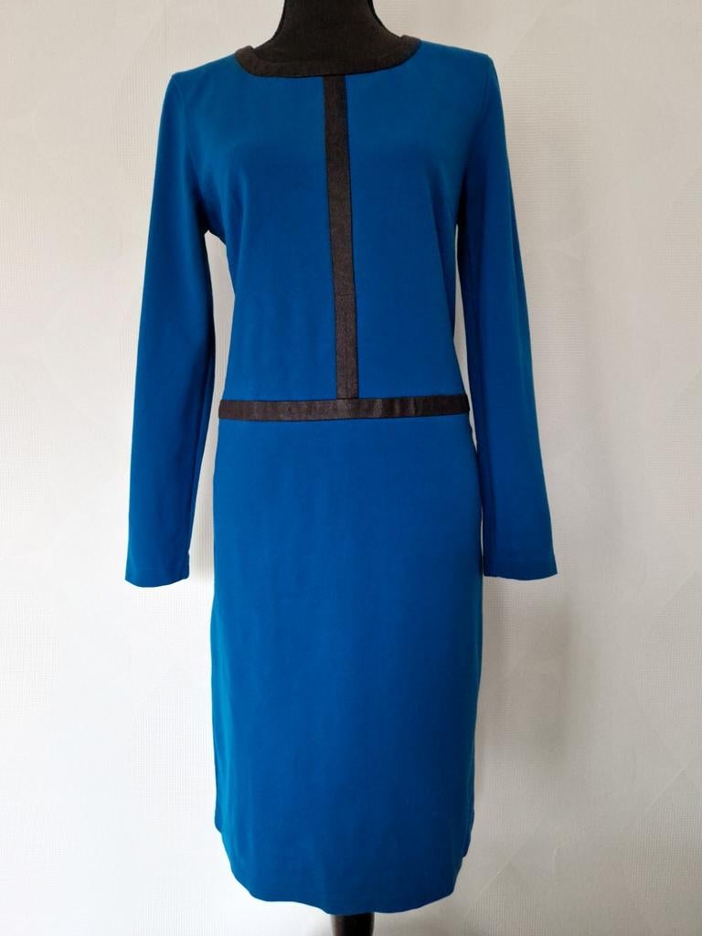 Jurk lynde leren lijnen blauw sjieke nette zakelijk, Maat 38/40 (M), Blauw, Ophalen of Verzenden, Zo goed als nieuw