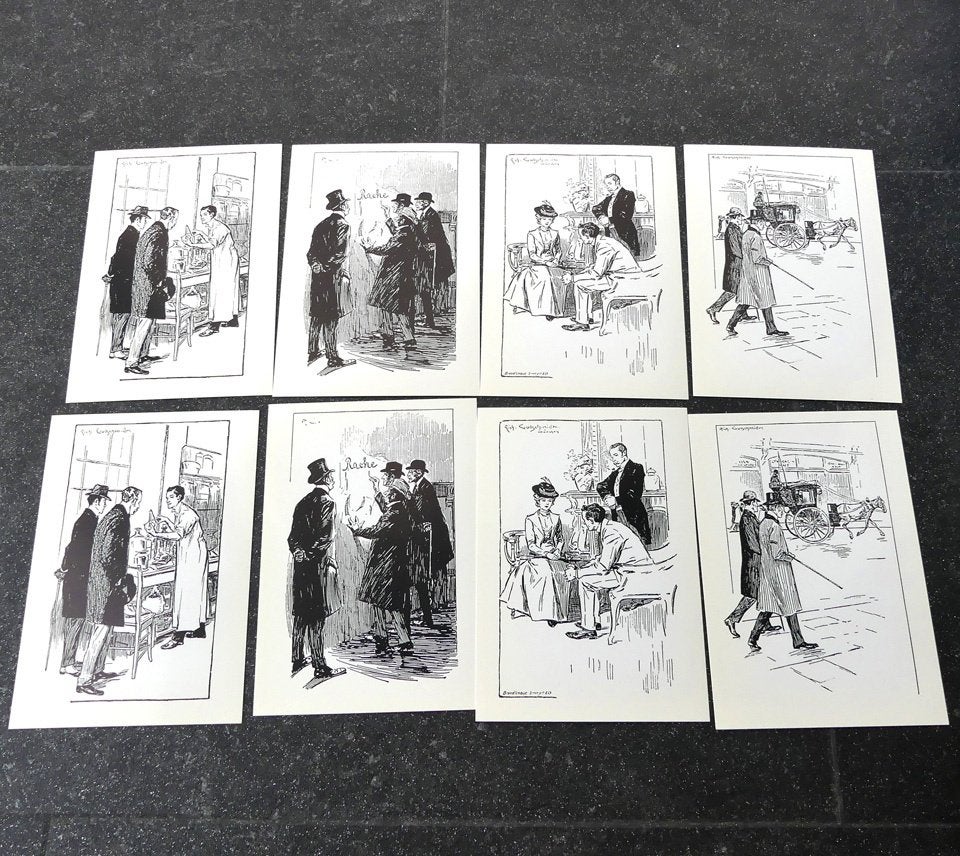 Sherlock Holmes ansichtkaart Richard Gutschmidt illustraties, Ophalen of Verzenden, 1980 tot heden, Ongelopen, Cultuur en Media