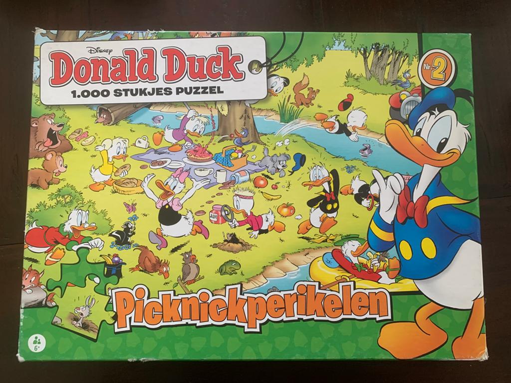 Donald Duck Picknickperikelen 1000 stukjes puzzel, Ophalen of Verzenden, 500 t/m 1500 stukjes, Gebruikt, Legpuzzel
