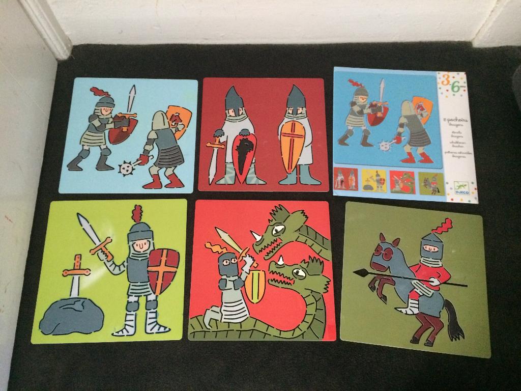 Djeco Ridder sjablonen compleet 5 stuks, Ophalen of Verzenden, Zo goed als nieuw, Overige typen