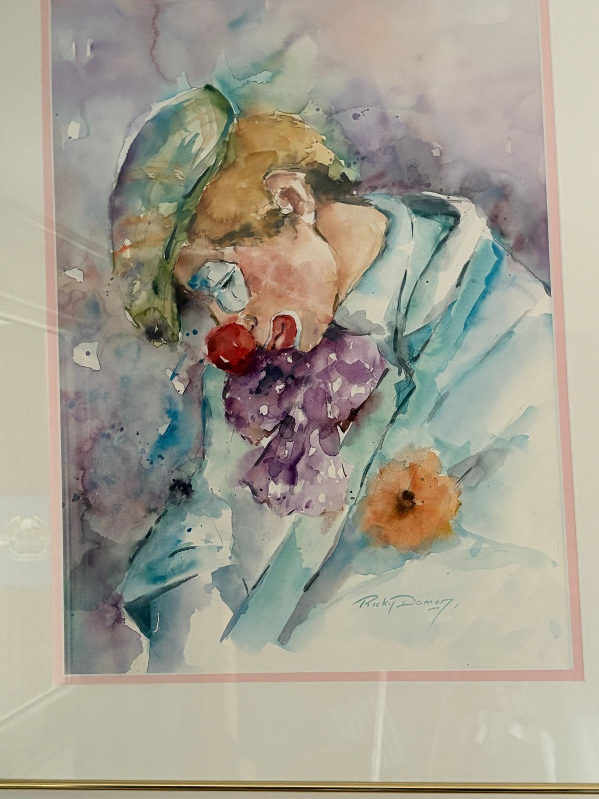 groot schilderij 90x70 cm, gesigneerd clown, Ophalen, Figuren, Aquarel, Papier/karton