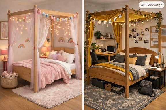 Houten hemelbed (eenpersoons), Ophalen, Gebruikt, 90 cm, Eenpersoons