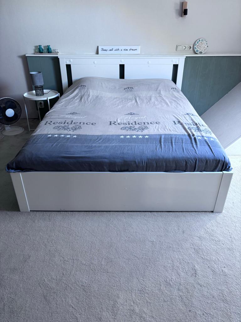 IKEA SONGESAND Bedframe wit 160x200 cm, Ophalen, Wit, Tweepersoons, Zo goed als nieuw