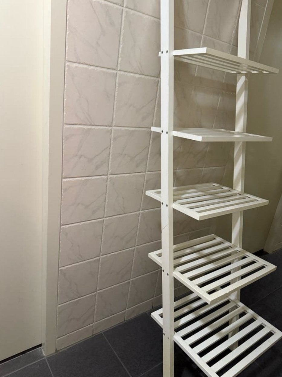 Witte houten badkamerrek met 5 planken, Ophalen, Gebruikt