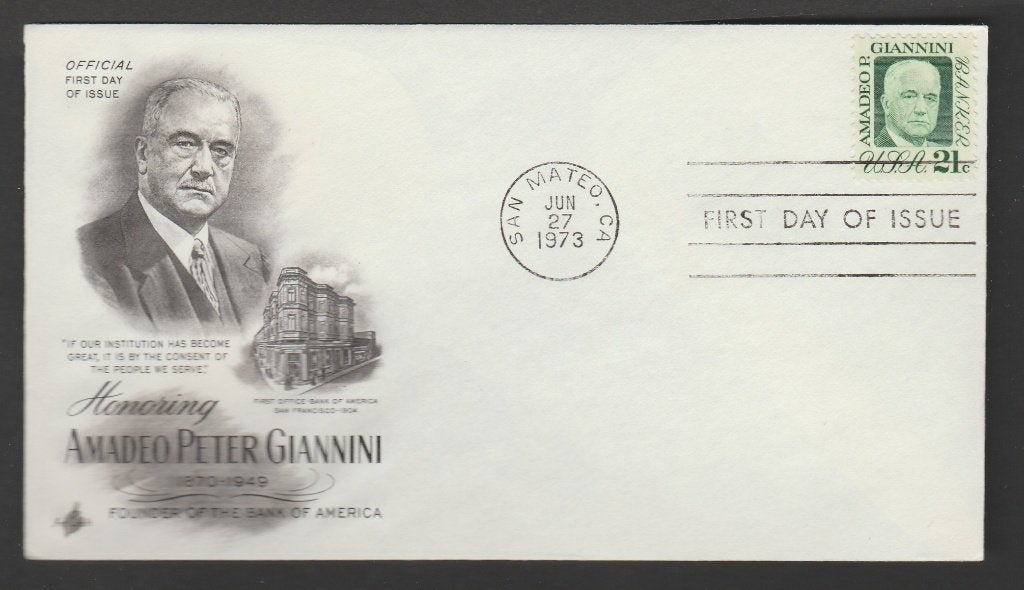 Verenigde Staten - FDC Amadeo Peter Giannini oprichting bank, Verzenden, Postfris, Noord-Amerika