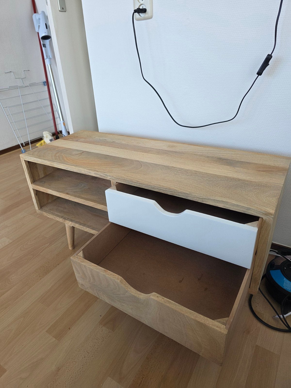 Houten TV-meubel met lades en open vakken (90x35x45 cm), Ophalen, 50 tot 100 cm, Zo goed als nieuw, Minder dan 100 cm