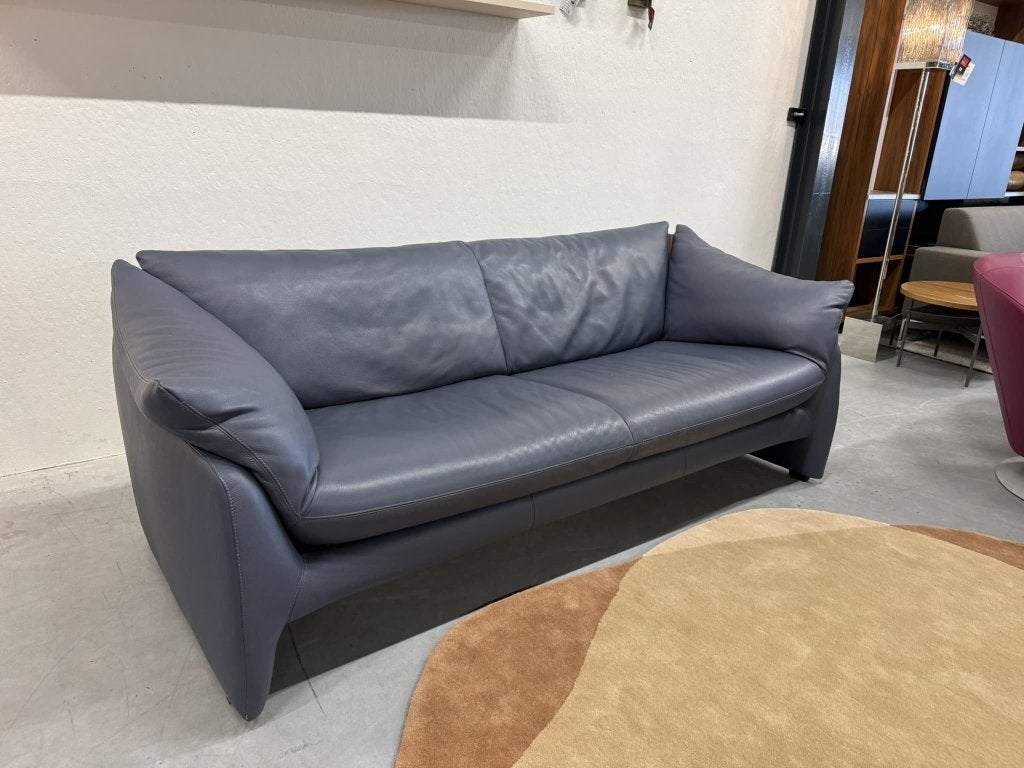 Als nieuw Leolux Edison 3 zits bank blauw leer design 215, Leolux, Info@leolux.nl, Driepersoons, Ophalen of Verzenden