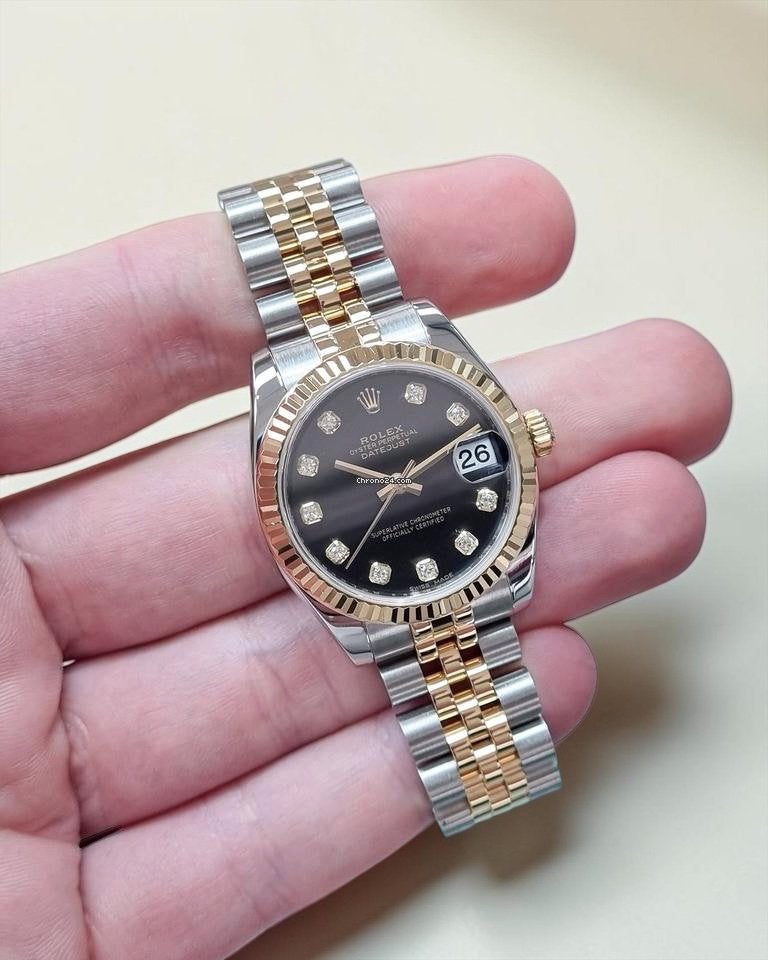 Rolex Datejust 31 met Zwarte Diamanten Wijzerplaat, Ophalen of Verzenden, Zo goed als nieuw, Staal, Rolex