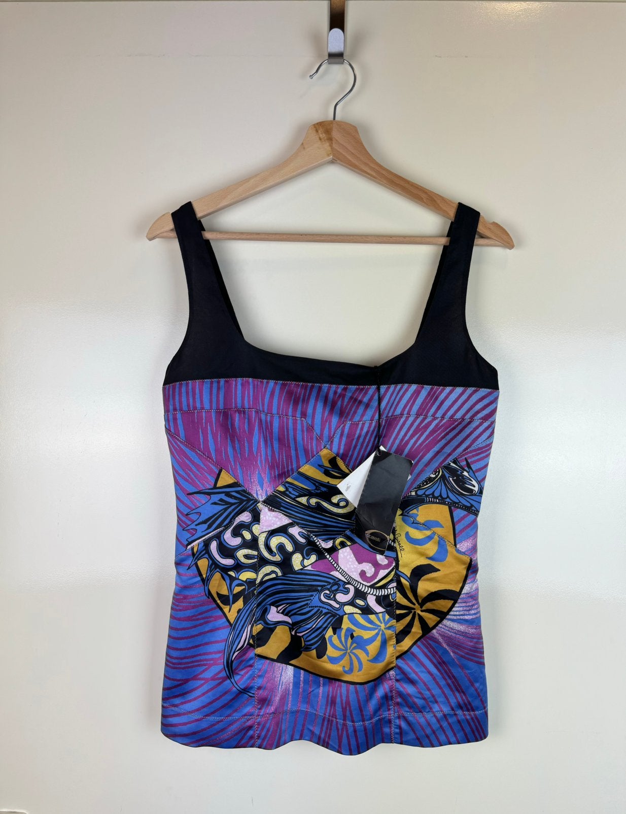 JUST CAVALLI Vintage y2k corset top satin silk multicolor, Maat 38/40 (M), Meerkleurig, Nieuw, Ophalen of Verzenden