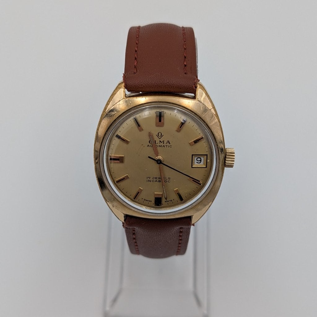 Olma vintage 17 jewels automatisch dress horloge 34mm Gplate, Swatch, Zo goed als nieuw, https://www.swatch.com/nl-nl/contact.html