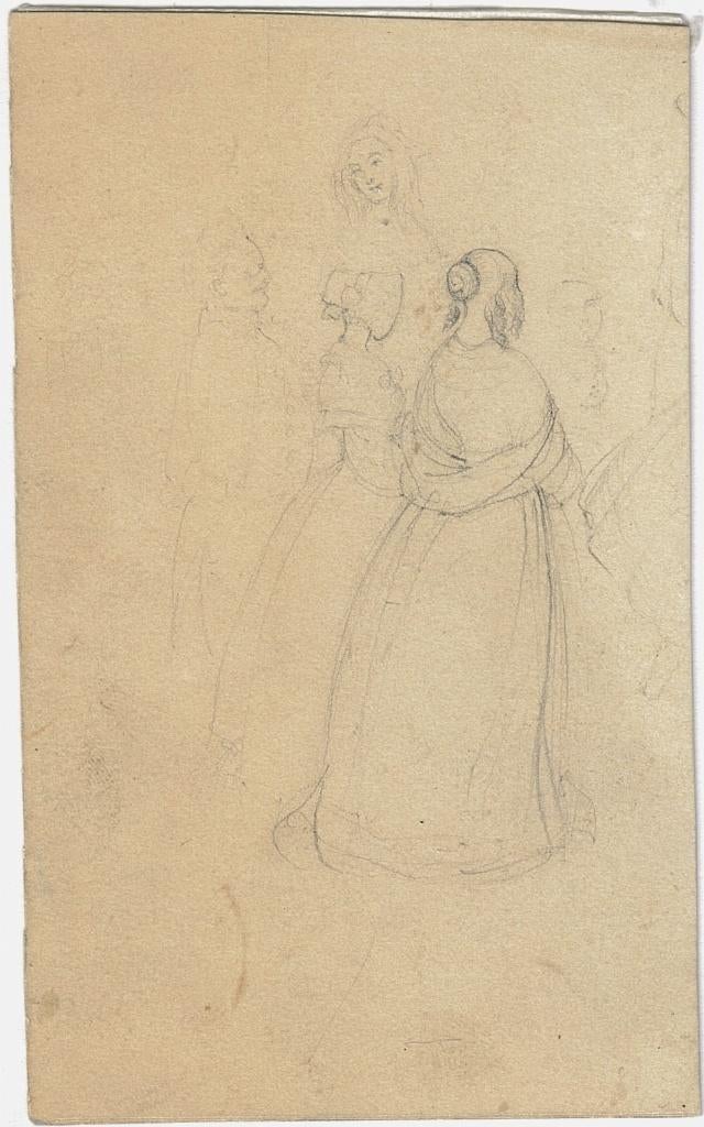 Franse Maker potloodtekening "Gezelschap op Soireetje", 1845, Ophalen