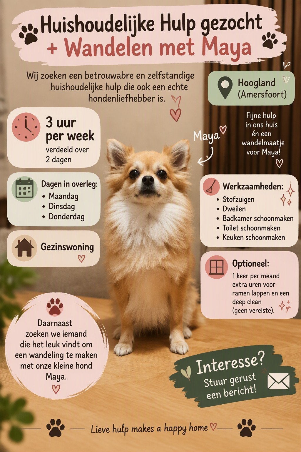 Huishoudelijke hulp gezocht + wandelen met Maya, Diensten en Vakmensen, Schoonmaken