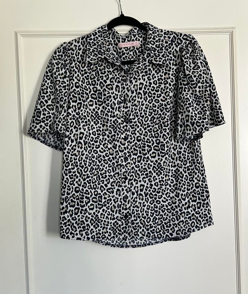 Panter blouse in Zwart, wit, beige Studio Anneloes blouse M, Ophalen of Verzenden, Zo goed als nieuw, Maat 38/40 (M), Zwart