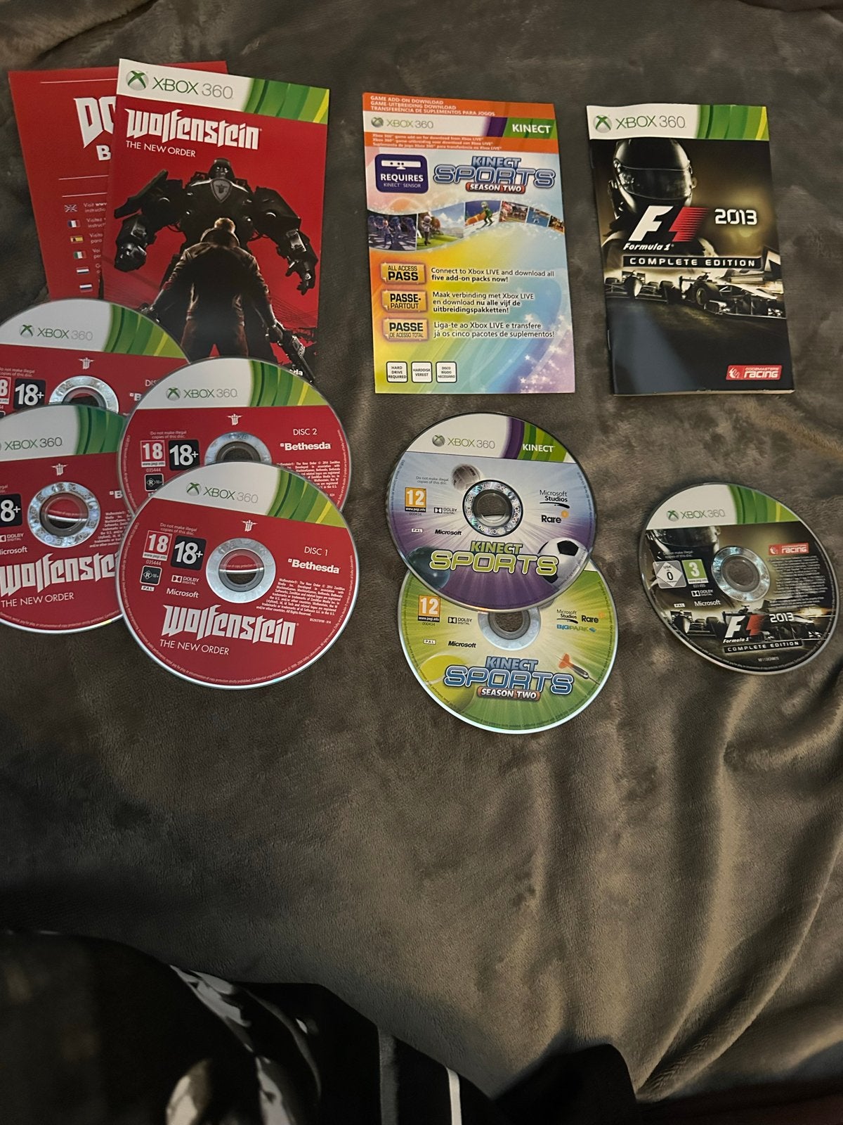 Xbox 360 Games: Wolfenstein, Kinect Sports, F1 2013, FIFA 14, Spelcomputers en Games, Gebruikt, Vanaf 18 jaar, Shooter, Eén computer