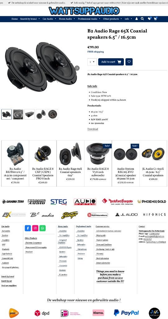 B2 Audio Rage 65X Coaxial speakers 6.5'' / 16.5cm, ., Nieuw, Ophalen of Verzenden, Plantevej 35, 2870 Dyssegaard, Denmark