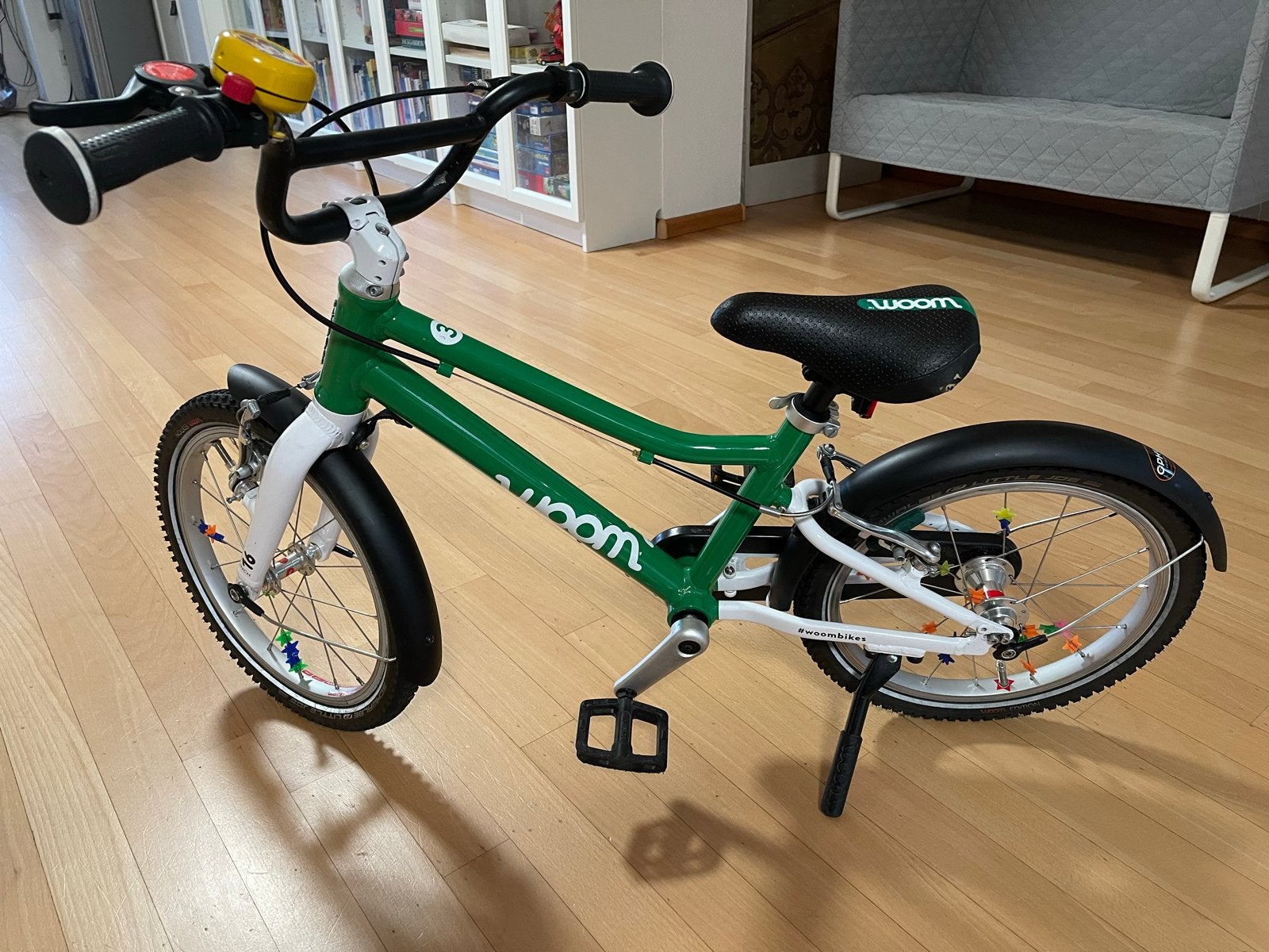 Woom 3 kinderfiets - Groen - 16 inch, Ophalen, Gebruikt, Velgrem, 16 tot 20 inch