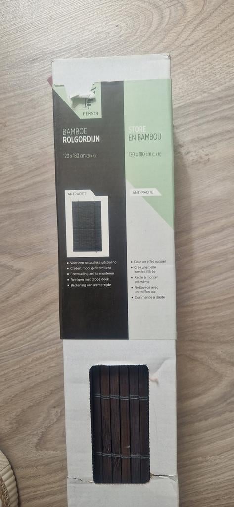 Bamboe Rolgordijn Antraciet 120 x 180 cm, Huis en Inrichting, Stoffering | Gordijnen en Lamellen, Ophalen, 100 tot 150 cm, Zwart