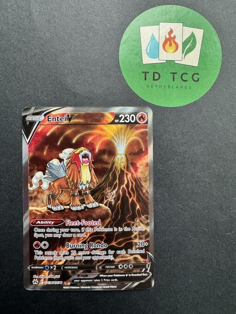 Pokémon kaart Entei V GG36/70 - Crown Zenith, Ophalen of Verzenden, Nieuw, Losse kaart, Foil