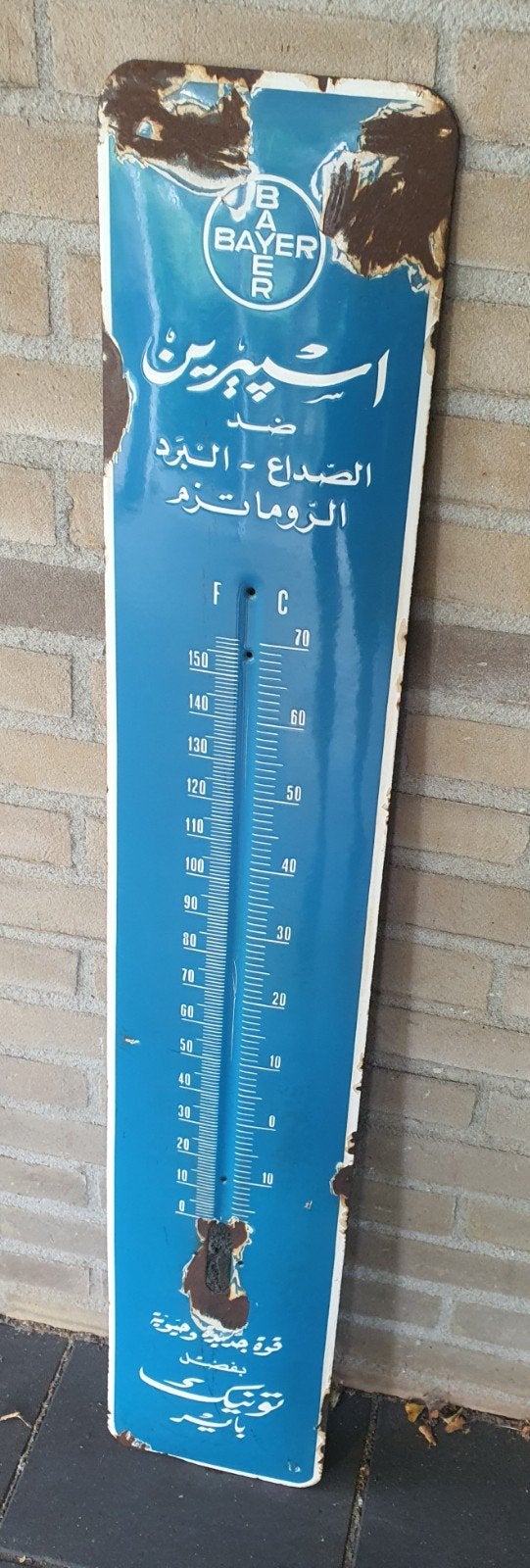 emaille oud reklamebord van Bayer, Ophalen of Verzenden, Gebruikt, Reclamebord