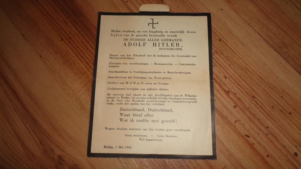 Spotprent bevrijding 1945 A. Hitler oorlog zeldzame variant, Verzenden, Overige soorten, Nederland, Overige typen