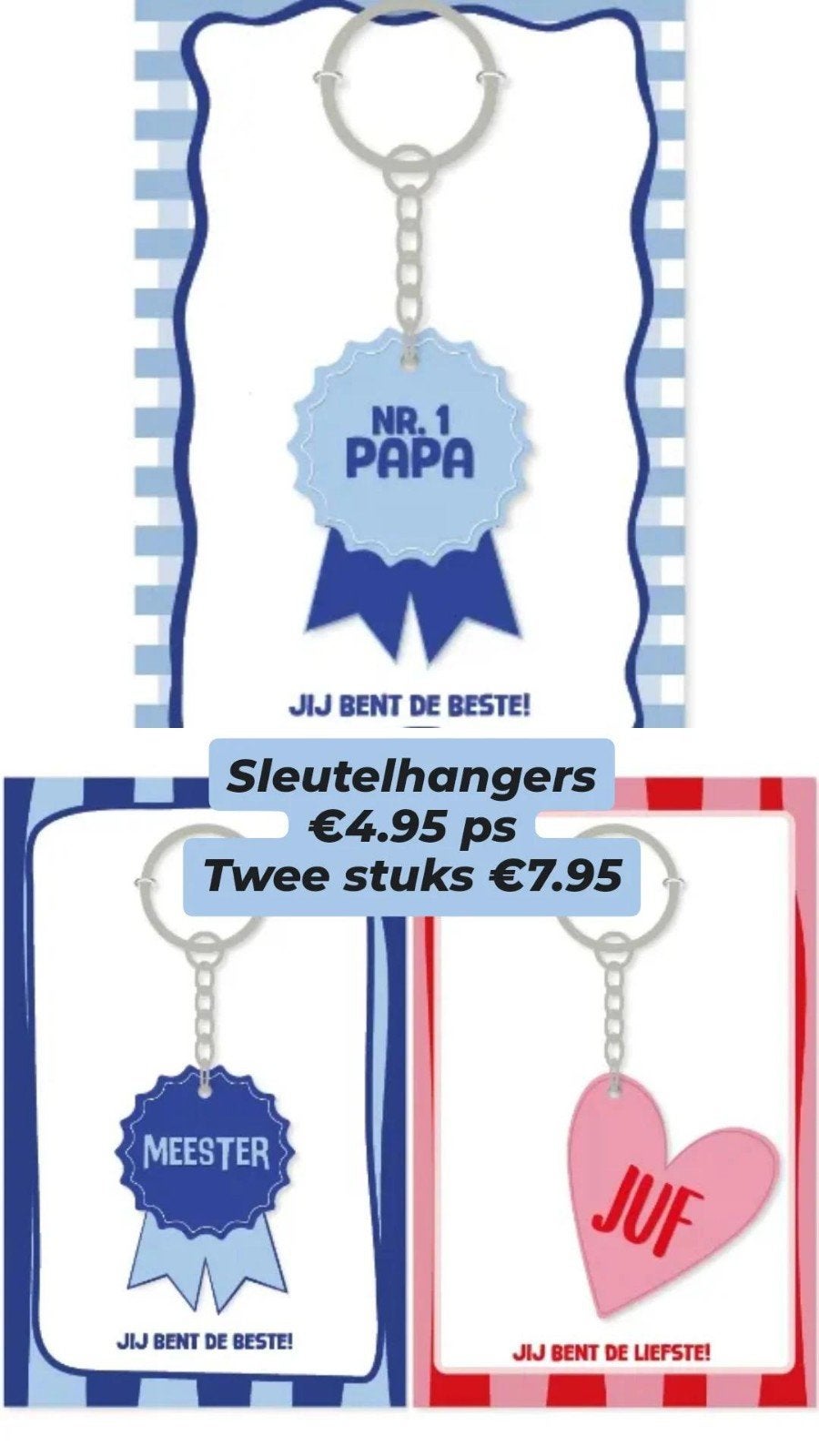 Sleutelhangers Vaderdag Juf Meester - Cadeau, Ophalen of Verzenden, Nieuw, Overige typen