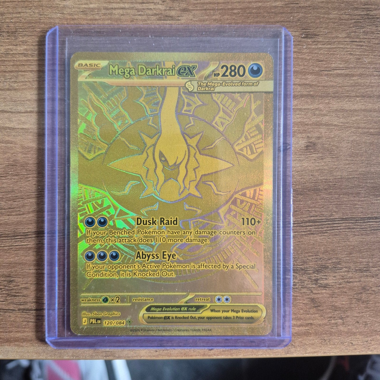 Mega Darkrai EX Pokémon kaart (Goud) - 120/084, Ophalen of Verzenden, Zo goed als nieuw, Losse kaart, Foil